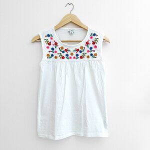 J Crew Boho Tank Top - White with Floral Embroidery - Flowy Cotton Top - Size XS